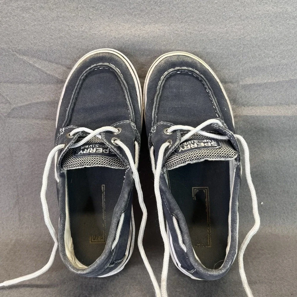 Sperry Halyard Top Sider Navy Blue Canvas Loafer Boat Shoes Size 13.5 Youth Kids